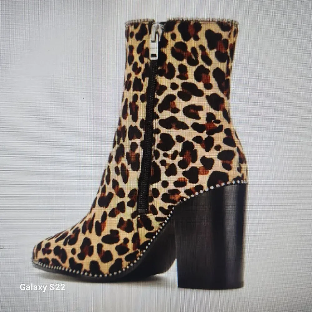 COACH Brown Drea Beadchain Leopard Block Heel Almond Toe Ankle Boots Booties 5 - Picture 3 of 14
